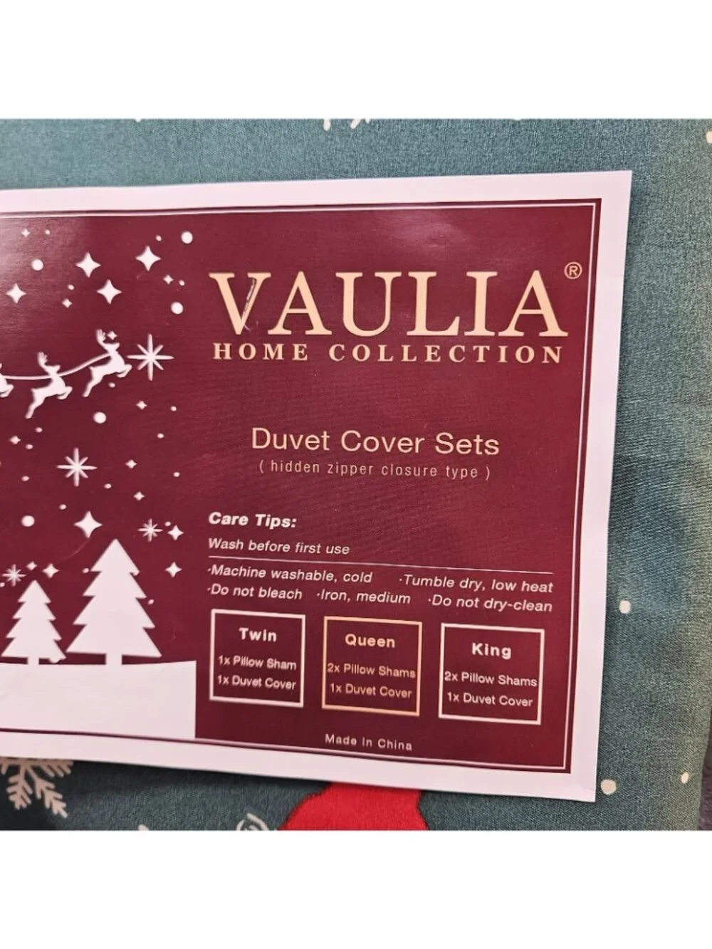Christmas Duvet Cover Queen Size Christmas Holiday Printed Set Green Red Snow